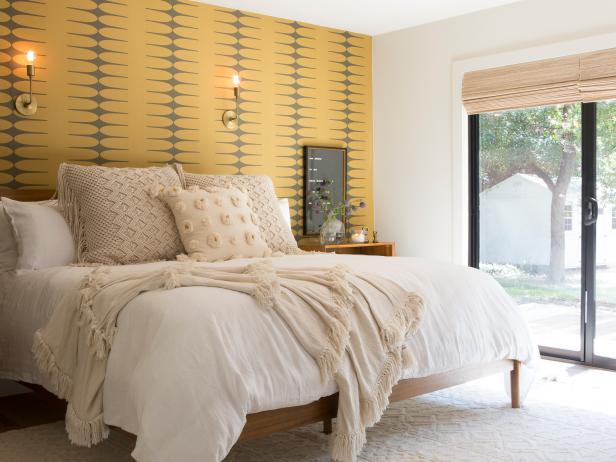 Neutral Midcentury Modern Master Bedroom Sliding Glass Doors